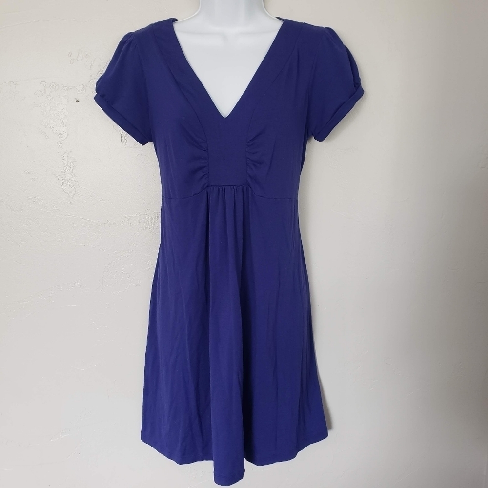 Liz Lange Maternity Small Cobalt Blue Short Sleeve Shirt V-neck Tunic Dress Top